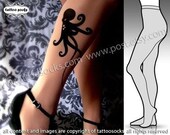 Small / Medium sexy OCTOPUS tattoo tights / stockings/ full length / pantyhose / nylons LIGHT MOCHA