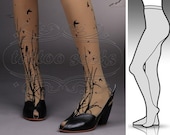 small/medium fabulous Forest Symphony tattoo stockings / full length / pantyhose / nylons CAFE LATTE