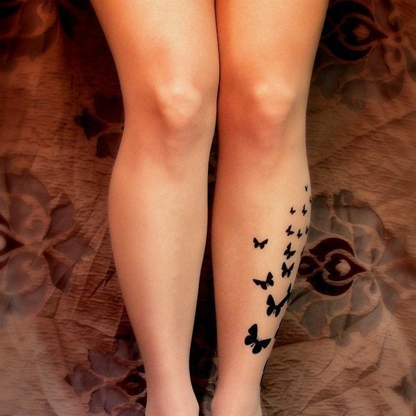 sexy BUTTERFLY TATTOO thigh-high socks DEEP MOCHA