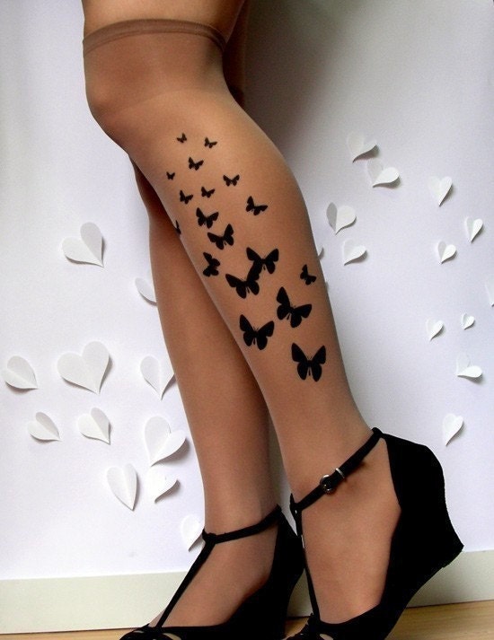 sexy butterfly TATTOO knee-high socks DEEP MOCHA
