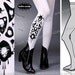 Large/ Extra Large sexy SKULLS and HEARTS tattoo tights / stockings / full length / pantyhose / nylons WHITE