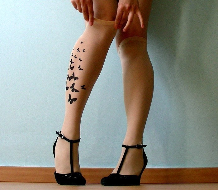 sexy BUTTERFLY TATTOO knee-high socks Ultra Pale
