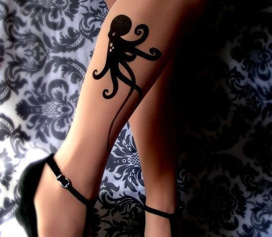 sexy OCTOPUS Tattoo knee-high socks LIGHT MOCHA