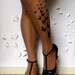 Large/ Extra Large  sexy BUTTERFLY tattoo tights / stockings / full length / pantyhose / nylons CAFE LATTE