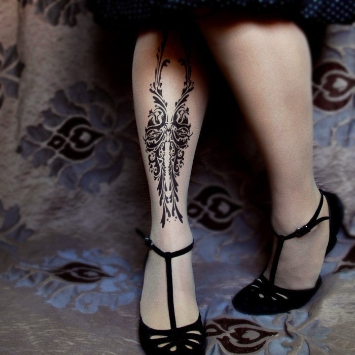 sexy TATTOO body color tight knee-high socks