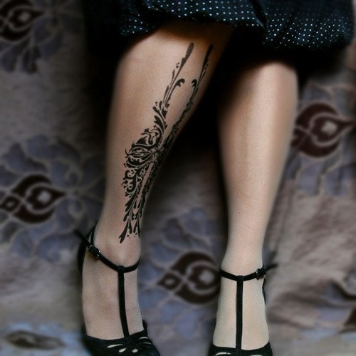 sexy TATTOO body color tight knee-high socks