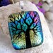 Tree of Life Dichroic Pendant, Rainbow Hand Etched Glass, Fused Glass Jewelry, Unique Dichroic Necklace