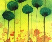 Buy 2 Get 1 FREE -- Watercolor Painting: Watercolor Flowers -- Art Print --  Citrusy  -- Teal Flowers -- 4x6