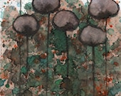 Buy 2 Get 1 FREE -- Watercolor Painting: Watercolor Flowers -- Art Print --  Subterranean Fish  -- Brown Flowers -- 4x6