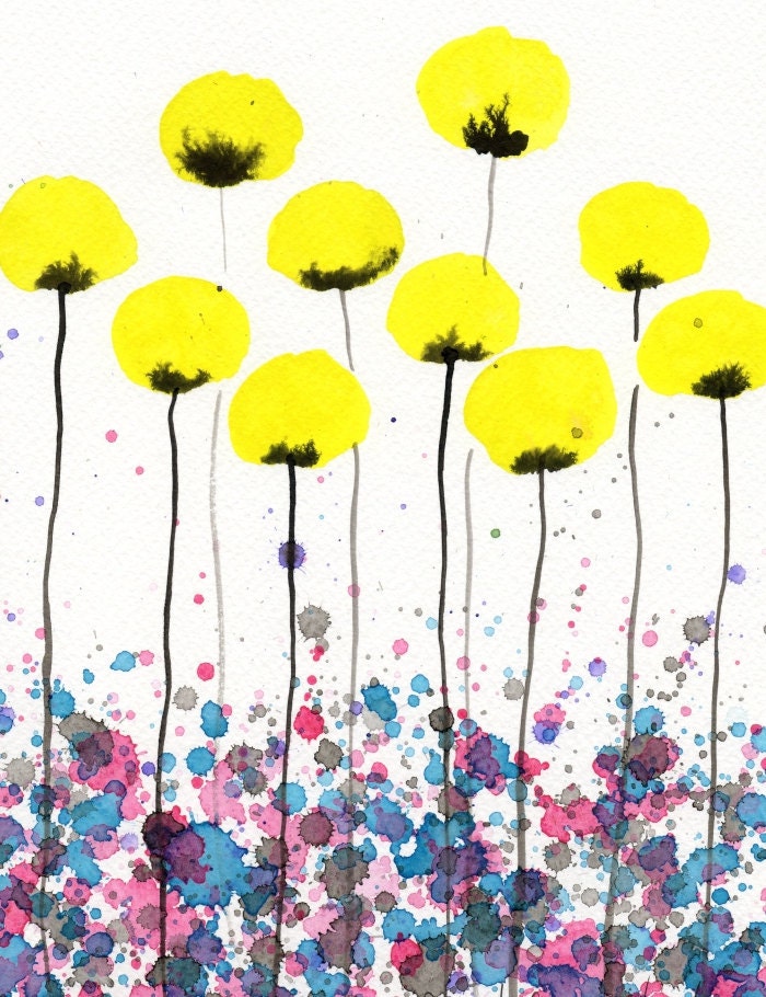 Buy 2 Get 1 FREE -- Watercolor Painting: Watercolor Flowers -- Art Print --  Warm Breeze -- Yellow Flowers -- 11x14