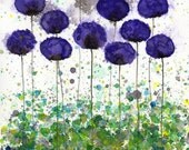 Upward Slope -- Purple Flowers -- Original Watercolor Flower Painting 8x10