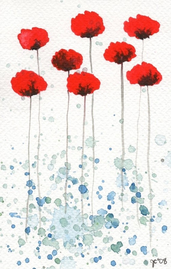 Bright and Sunny Day -- Red Flowers -- Original Watercolor Painting 4x6