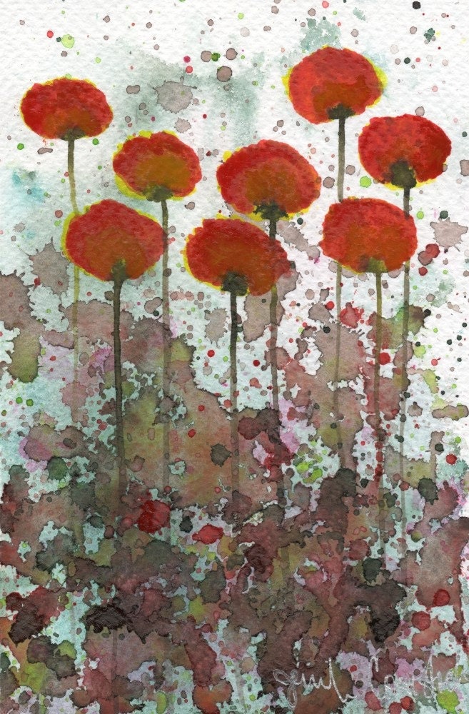 Buy 2 Get 1 FREE -- Watercolor Painting: Watercolor Flowers -- Art Print --  Only You to Blame  -- Orange Flowers -- 4x6