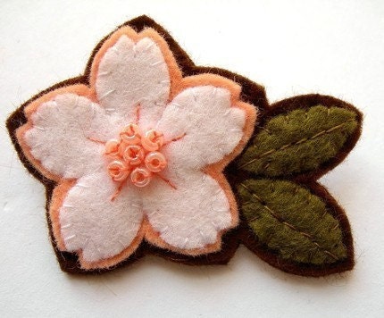 White Cherry Blossom, felt flower brooch