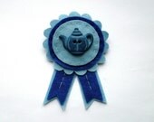 Sale: Teapot Rosette, felt brooch, blue