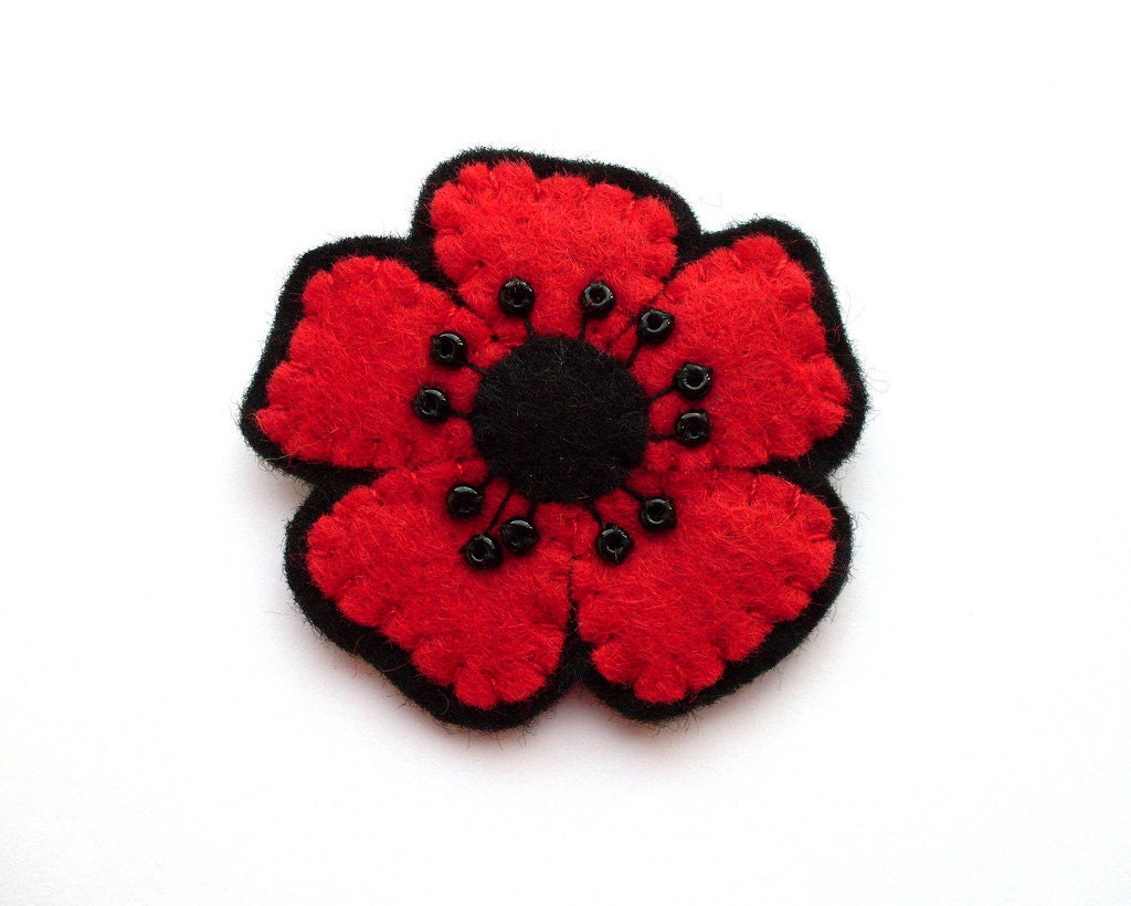 Little Red Poppy, felt flower brooch