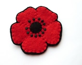 Medium Red Poppy, felt flower brooch