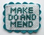 Make Do and Mend, Sampler Brooch in Teal