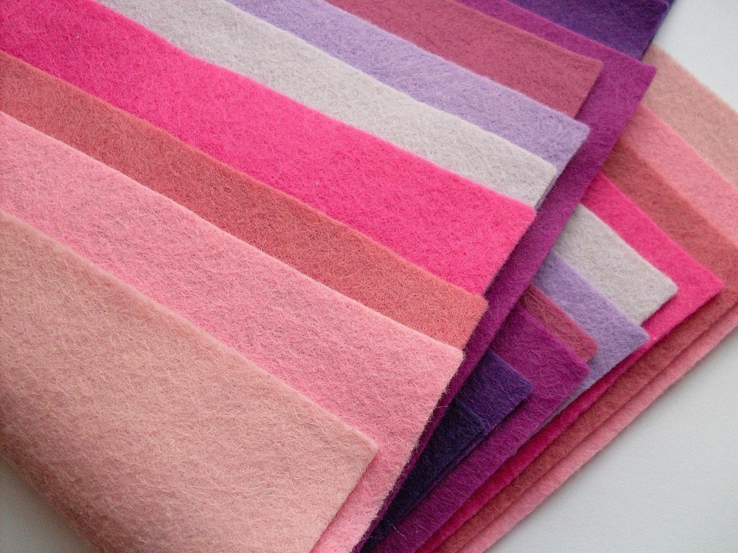Pinks and Purples, 10 squares of wool blend craft felt