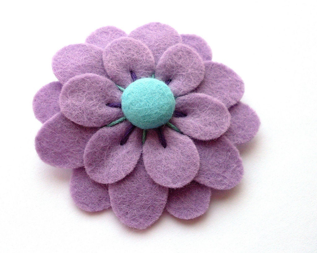 Sale: Lilac Felt Flower Brooch, lilac, purple, lavender, aqua
