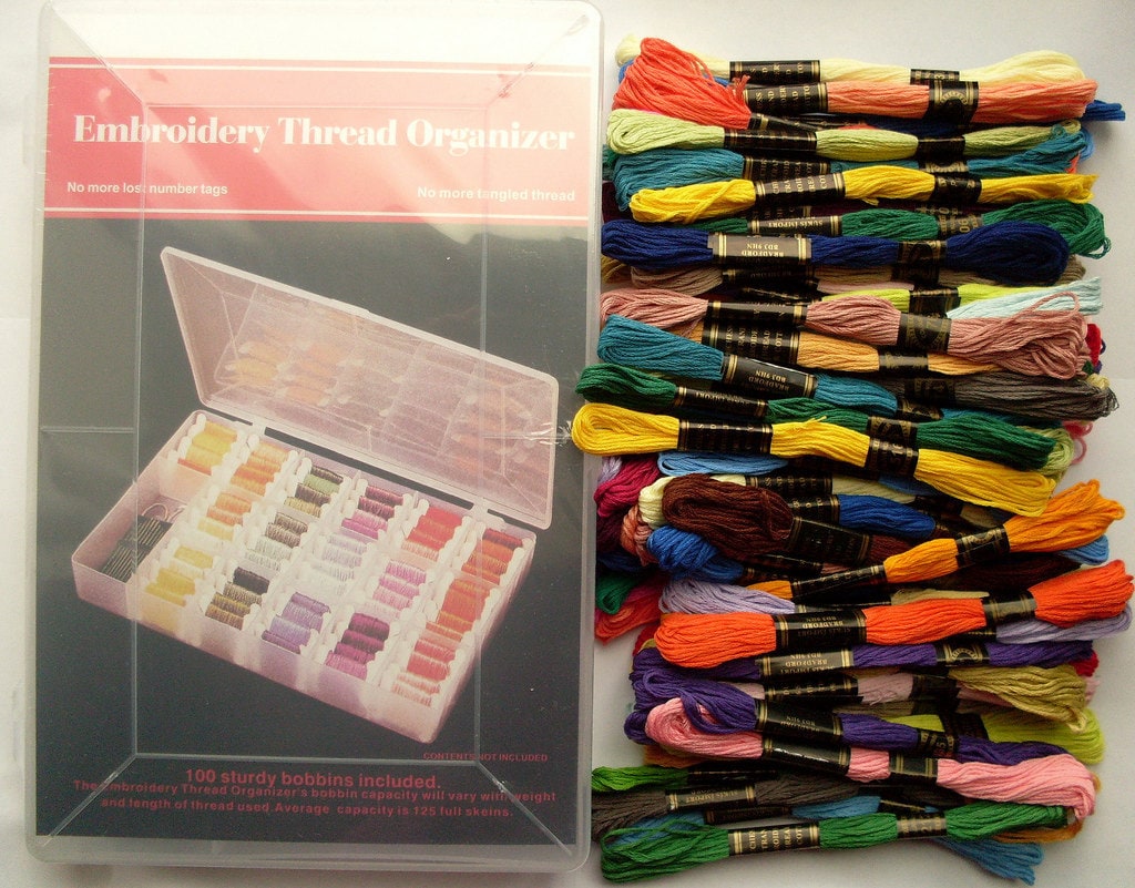 Extra Large Embroidery Thread Storage Box and 72 Skeins by lupin