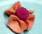 SALE Wool Felt Flower Pin. Salmon and Pink