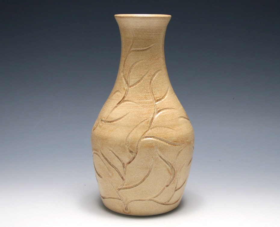 Golden Yellow Vase with Branch Carving
