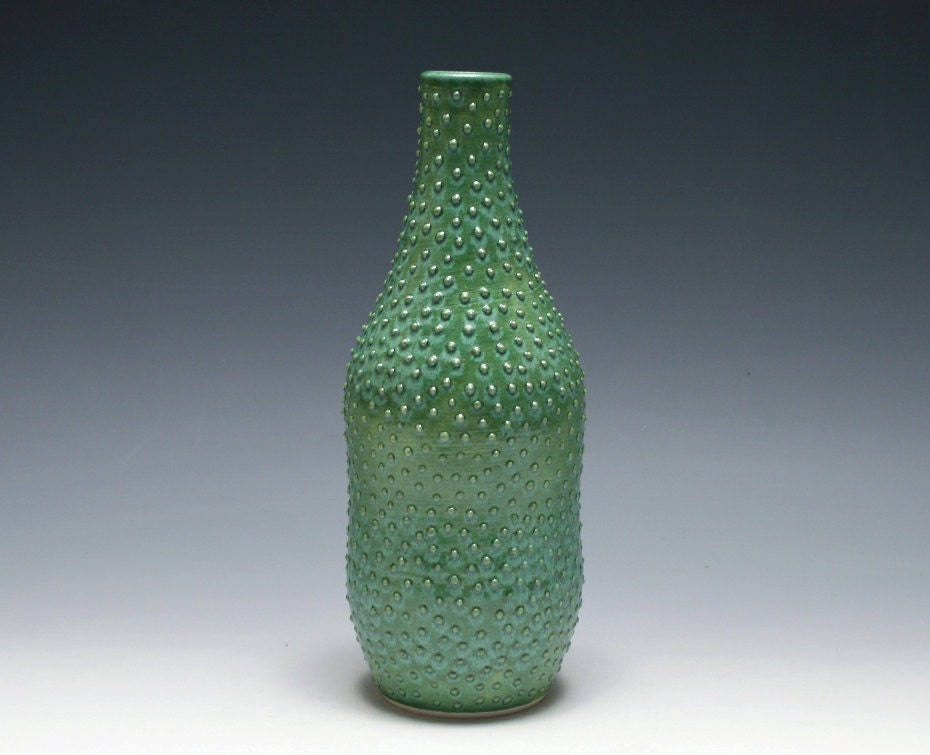 Green Vase with Raised Dots - Jade Green Glaze