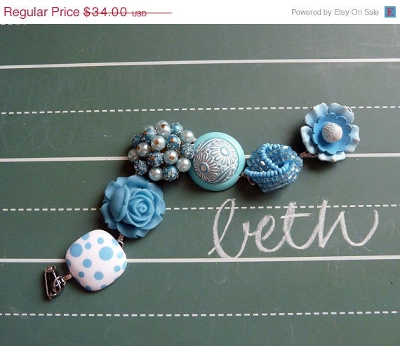 ON SALE beth bracelet - vintage flowers, earrings, rhinestones and pearls