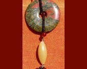 Unakite Donut Garnet Lariat Necklace