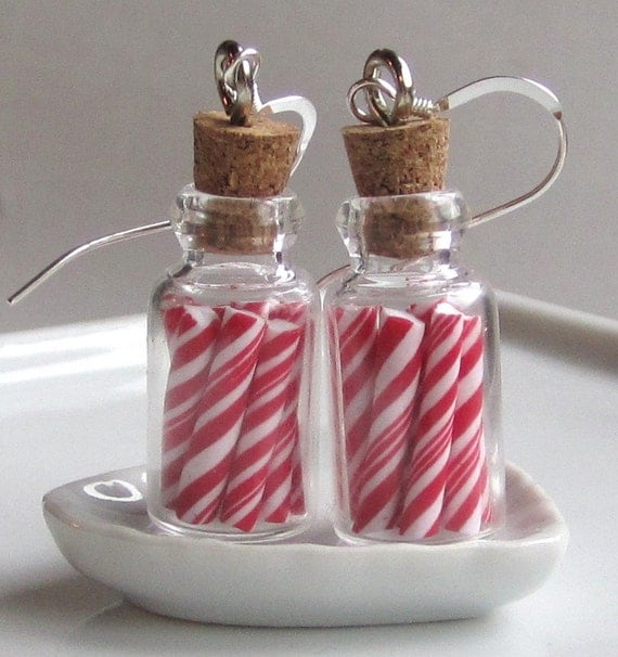Christmas Red and White Candy Cane Jar Earrings