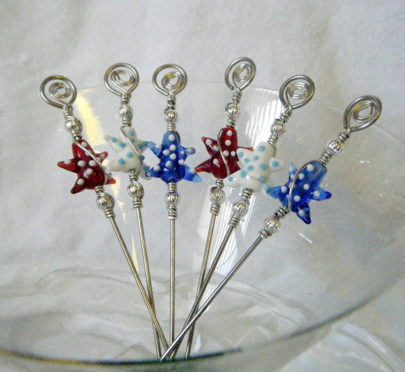 Stainless Steel Appetizer Picks - Red, White and Blue Stars