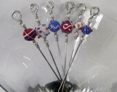4th of July Appetizer Picks - Red White and Blue Beaded Stainless Picks