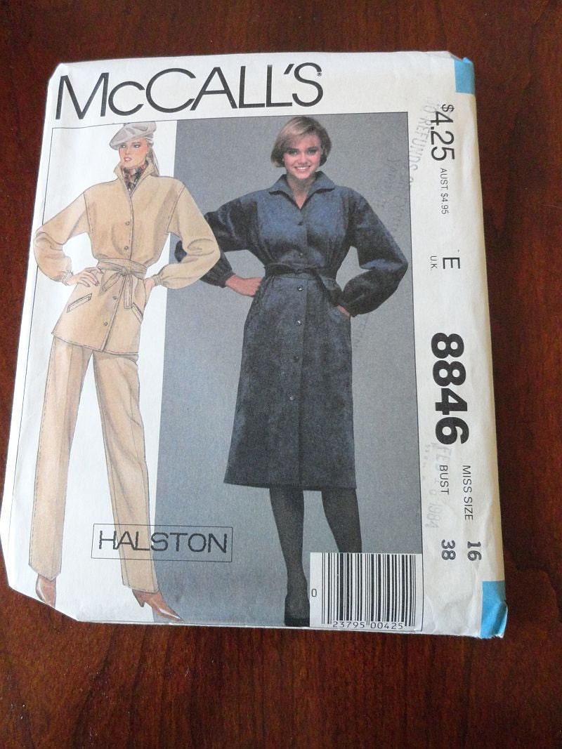 Vintage 80s McCalls 8846 Halston Misses Tunic Dress Pattern, size 16 B38