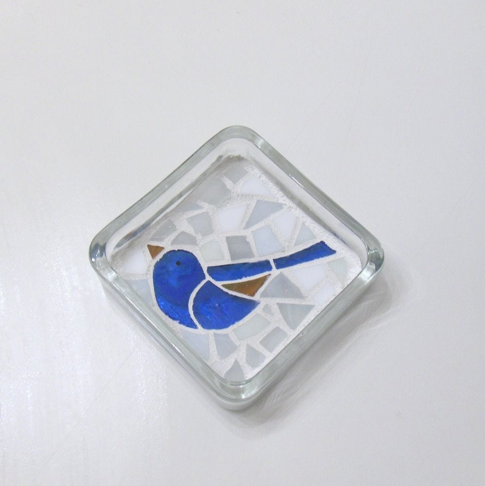 Bluebird Stained Glass Mosaic Coaster or Paperweight