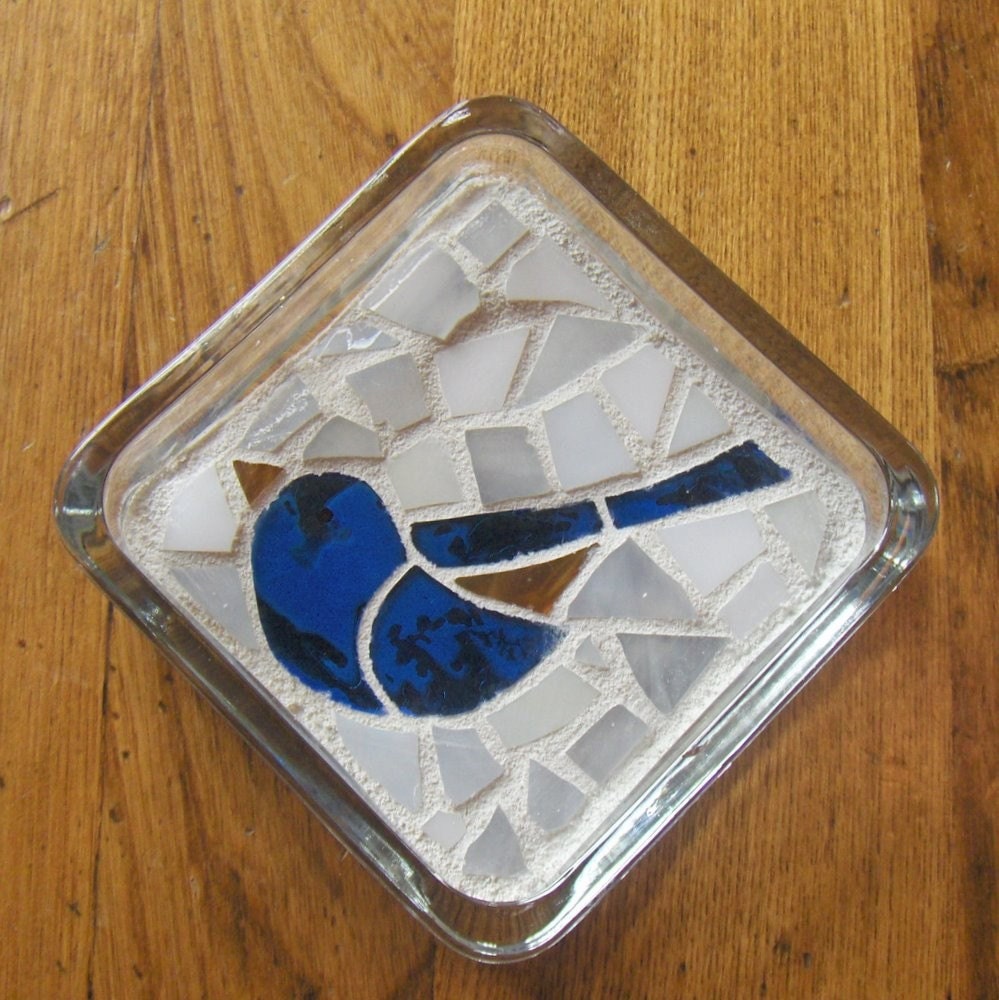 Bluebird Stained Glass Mosaic Coaster or Paperweight