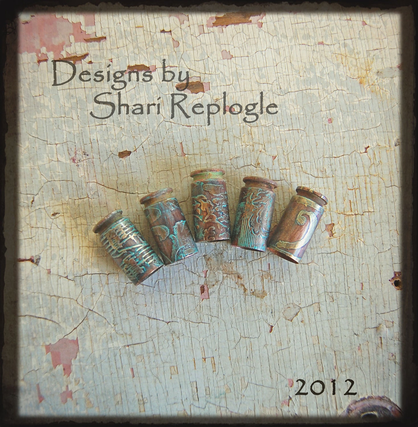 5 Wonderful Etched Bullet Findings for Steam Punk Assemblage Beading Mixed Media and Altered Art