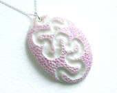 SALE - Porcelain Pendant -Lilac Meandering Coral - Sterling Silver Chain