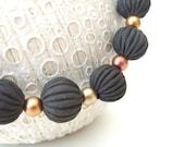SALE - Ceramic Beaded Necklace - Black Clay and Metallic - Ridged Seedpods - by seaurchin