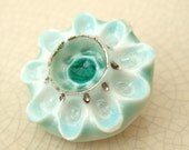 Clearance - Porcelain Brooch with Glass - Aqua and Teal Flower