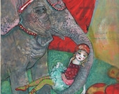 Postcard -Circus Girl And Elephant by Maria Pace-Wynters
