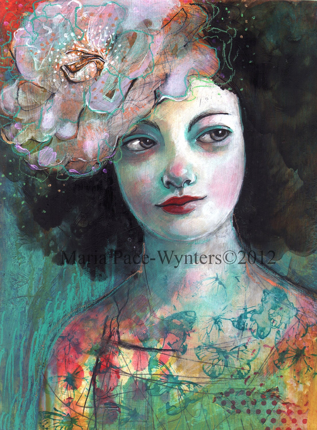 The Tea Party- Original mixed media painting by Maria Pace-Wynters