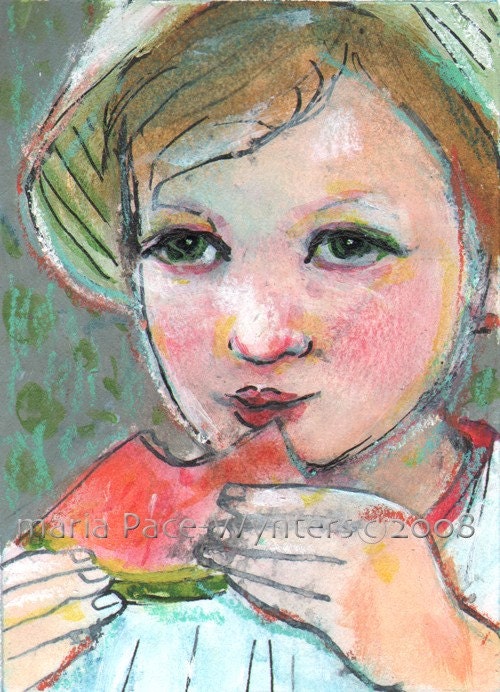 ACEO Eating Watermelon