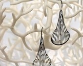 Black Dichotomous Earrings - stainless steel earrings, leaf jewelry, organic intricate