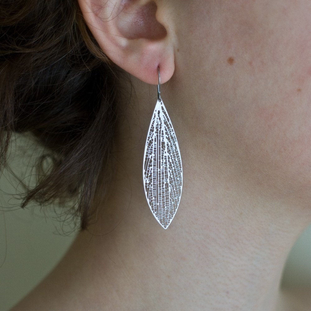 Cross-venulate earrings - stainless steel leaf jewelry