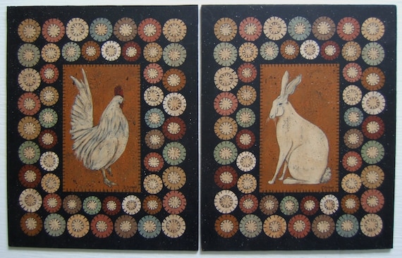 DIY Penny Rug Rabbit and Rooster Painting E-Pattern by Donna Atkins