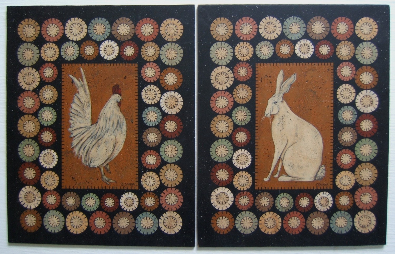 DIY Penny Rug Rabbit and Rooster Painting E-Pattern by Donna Atkins