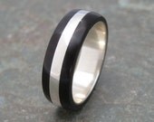 Rio Plata Ring - wood ring with recycled sterling silver and coyol seed with silver lining