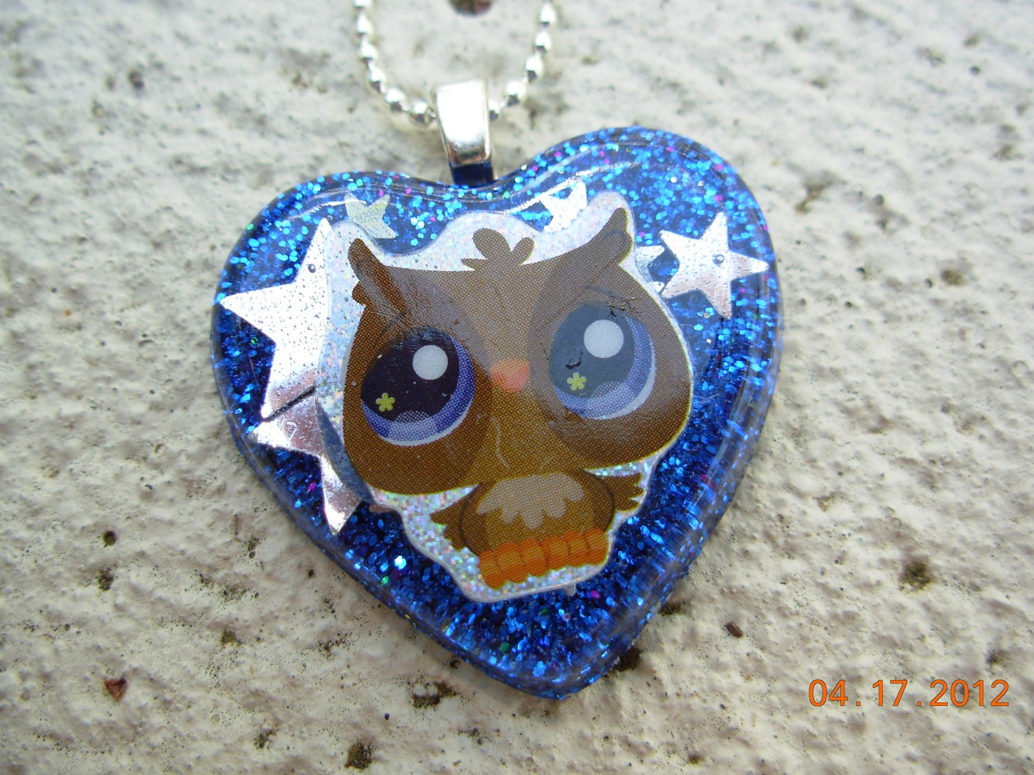 Owl Glitter Resin Necklace