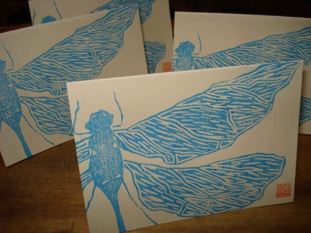 dragonflies are blue (original woodblock print)